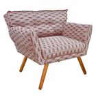 Poltrona Anitta Jacquard Geométrico Bege E Vermelho A33 Pés P