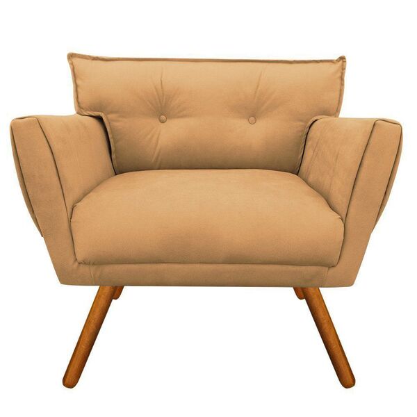 Poltrona Anitta Suede Caramelo Sisal Pés Palito Castanho D'ro