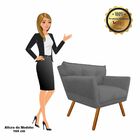 Poltrona Anitta Suede Grafite Pés Palito Castanho D03 - D'ros