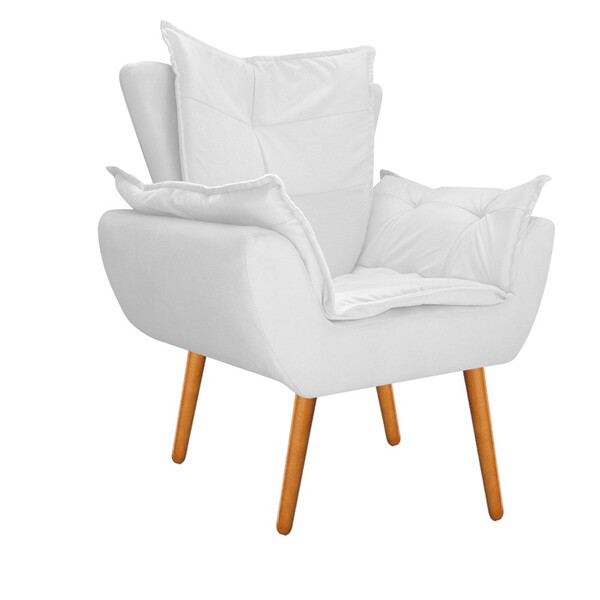 Poltrona Apolo Pés Palito Mel Suede Branco - Amarena Móveis
