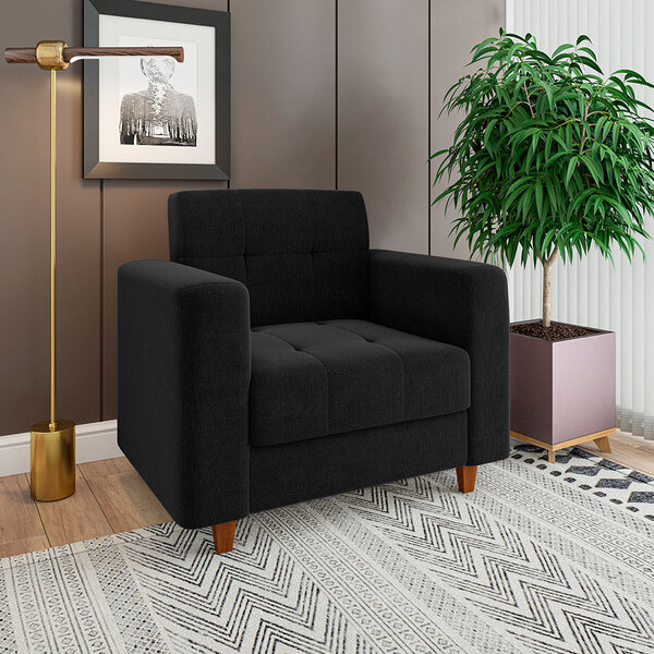 Poltrona Arezzo Linho Pés Chanfrado Castanho D01 - D'rossi -