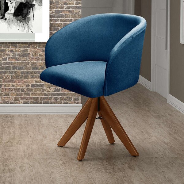 Poltrona Atenas Base Giratória De Madeira Sala Azul