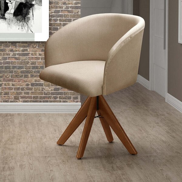 Poltrona Atenas Base Giratória De Madeira Sala Marrom