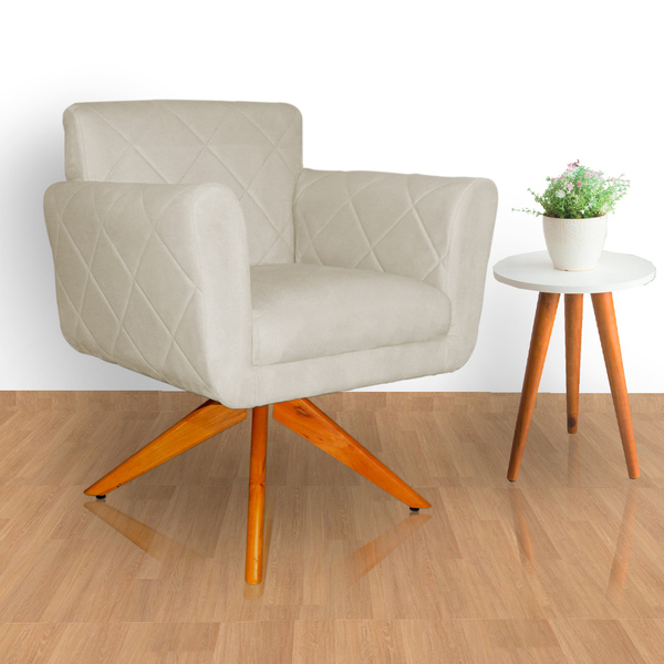 Poltrona Atenas Pés Giratório Madeira Suede Escolha Sua Cor -