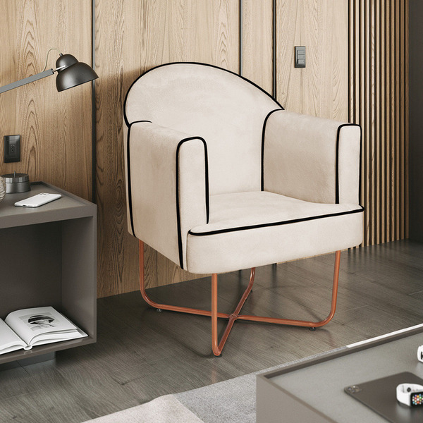 Poltrona Athena Base X Bronze Linho - Bege