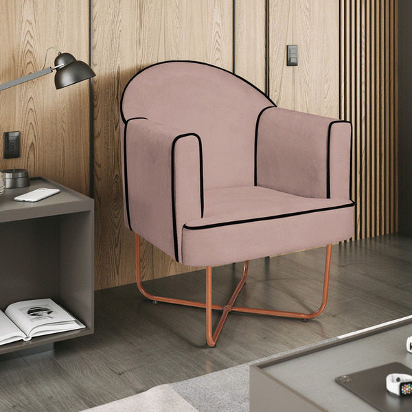 Poltrona Athena Base X Bronze Linho - Rosê