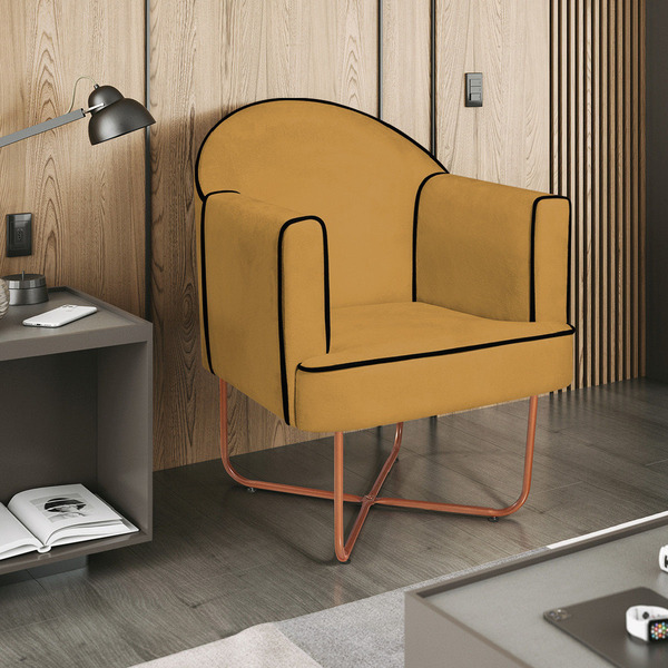 Poltrona Athena Base X Bronze Suede - Mostarda