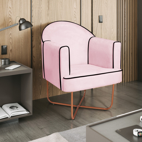 Poltrona Athena Base X Bronze Suede - Rosa Bebê