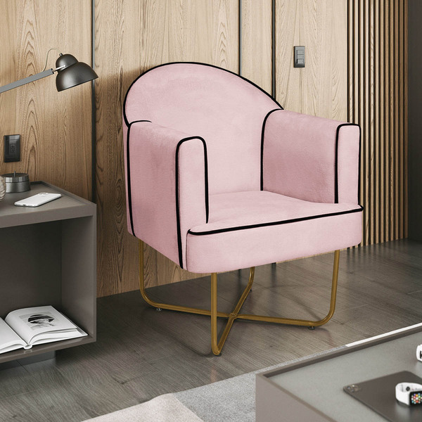 Poltrona Athena Base X Dourada Corano - Rosa Bebê