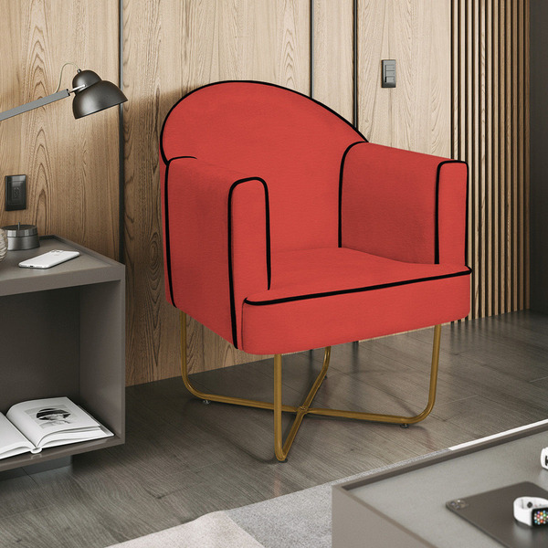 Poltrona Athena Base X Dourada Corano - Vermelho