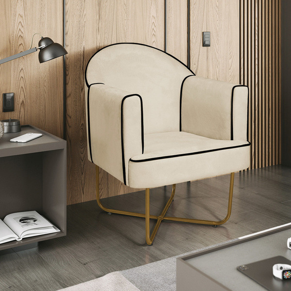 Poltrona Athena Base X Dourada Suede - Bege