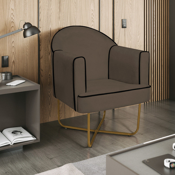 Poltrona Athena Base X Dourada Suede - Marrom