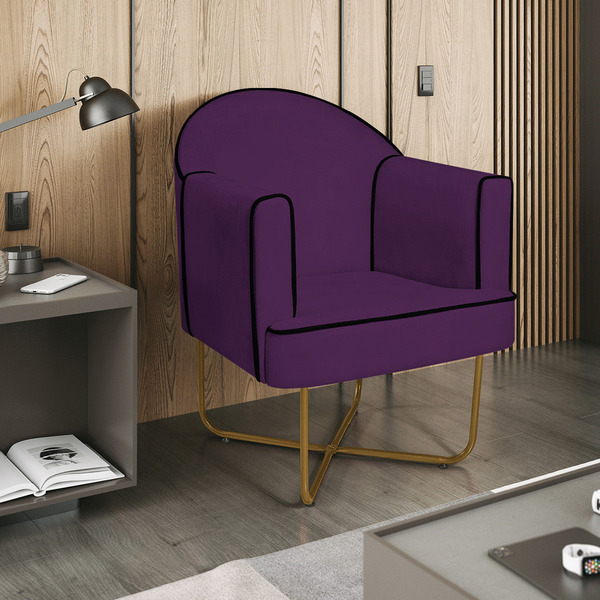 Poltrona Athena Base X Dourada Suede - Roxo