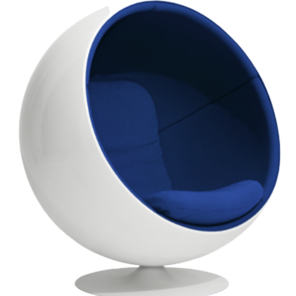 Poltrona Ball Chair Branca Revestida Em Tecido Sued - Azul