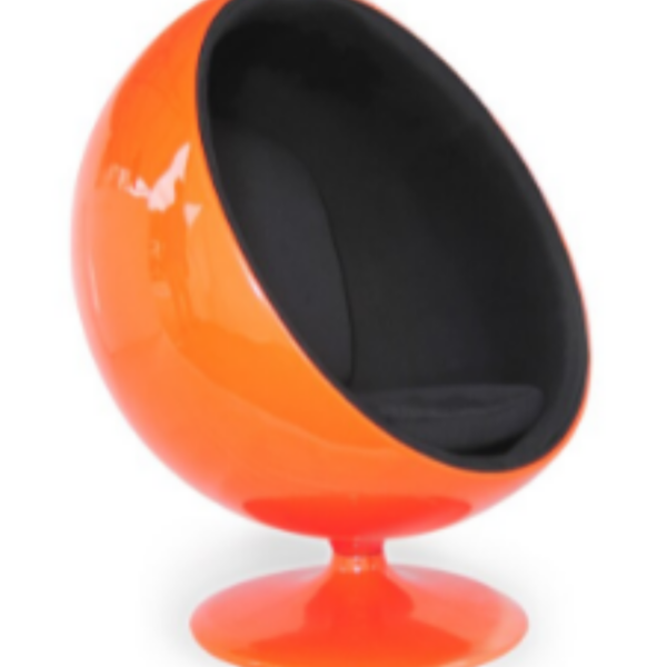 Poltrona Ball Chair Laranja Revestida Em Sued Preto - Laranja