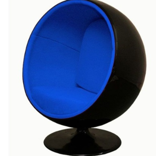 Poltrona Ball Chair Preta Revestida Em Tecido Sued - Azul