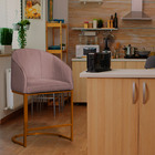 Poltrona Banqueta Decorativa Estofada Mia Base Metal Bronze V