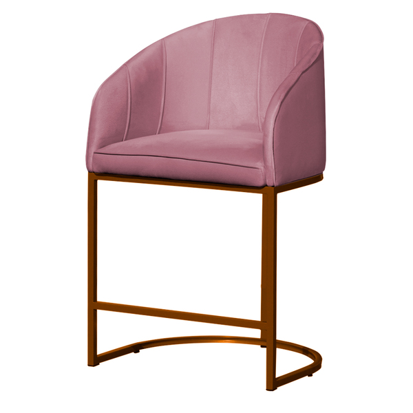 Poltrona Banqueta Decorativa Estofada Mia Base Metal Bronze V