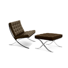 Poltrona Barcelona Com Puff Couro Ecológico Cromada Marrom