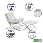 Poltrona Barcelona Com Puff Couro Ecológico Inox Branco