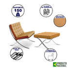 Poltrona Barcelona Com Puff Couro Ecológico Inox Caramelo