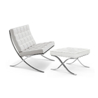 Poltrona Barcelona Couro Natural Com Puff Cromada Branco