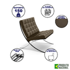 Poltrona Barcelona Inox Couro Legítimo Marrom