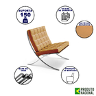 Poltrona Barcelona Inox Couro Sintético Caramelo