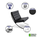 Poltrona Barcelona Inox Couro Sintético Preto