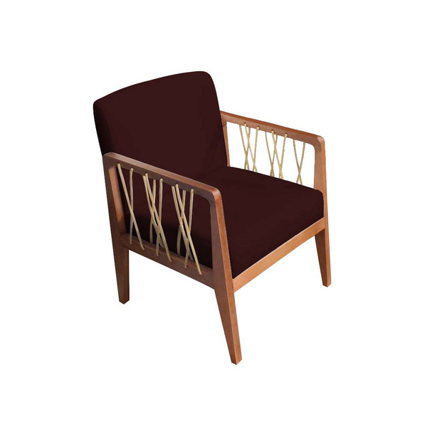 Poltrona Barcelona Suede Bordô Com Corda Náutica Champagne Ba