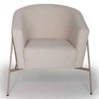 Poltrona Base Aço Champagne Mallone A-490 Linho Bege Domi
