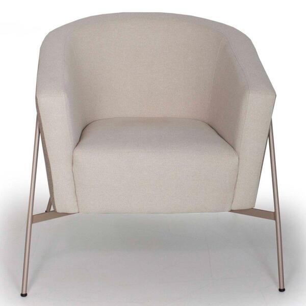 Poltrona Base Aço Champagne Mallone A-490 Linho Bege Domi