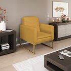 Poltrona Base De Ferro Dourada Suede Bali  Mostarda