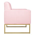 Poltrona Base De Ferro Dourada Suede Bali  Rosa Bebê