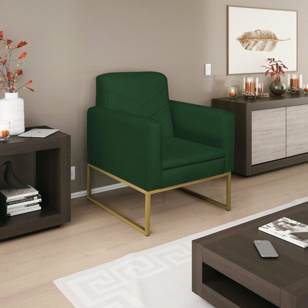 Poltrona Base De Ferro Dourada Suede Bali  Verde