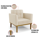 Poltrona Base De Madeira Fixa Castanho Elisa Corino Bege D03