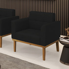 Poltrona Base De Madeira Fixa Castanho Elisa Linho D03 - D'ro