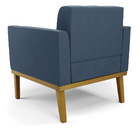 Poltrona Base De Madeira Fixa Castanho Elisa Suede Azul Marin