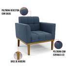 Poltrona Base De Madeira Fixa Castanho Elisa Suede Azul Marin