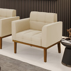 Poltrona Base De Madeira Fixa Castanho Elisa Suede Bege D03 -