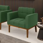 Poltrona Base De Madeira Fixa Castanho Elisa Suede Verde D03