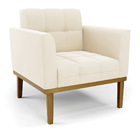 Poltrona Base De Madeira Fixa Castanho Elisa Veludo Bege D03