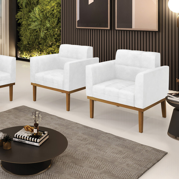 Poltrona Base De Madeira Fixa Castanho Kit 2 Elisa Corano D03