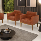 Poltrona Base De Madeira Fixa Castanho Kit 2 Elisa Corano Noz