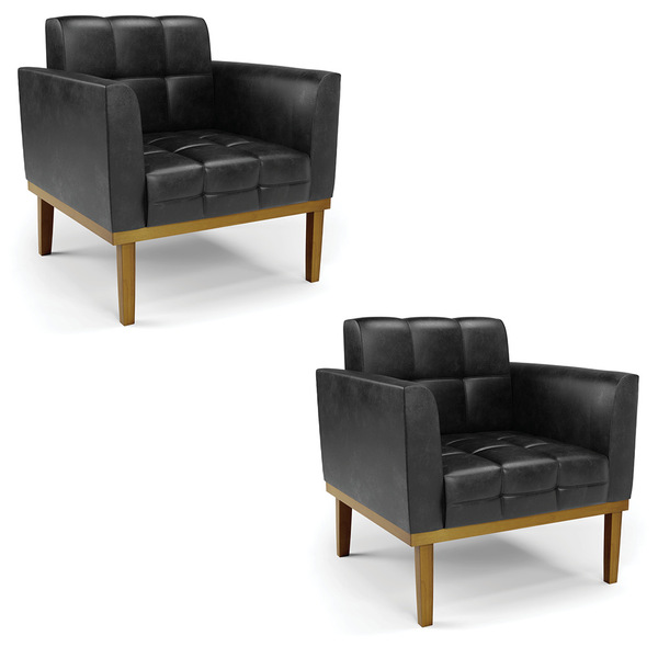 Poltrona Base De Madeira Fixa Castanho Kit 2 Elisa Corano Pre