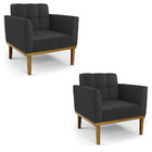 Poltrona Base De Madeira Fixa Castanho Kit 2 Elisa Corino D03