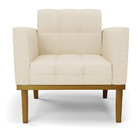 Poltrona Base De Madeira Fixa Castanho Kit 2 Elisa Linho Bege