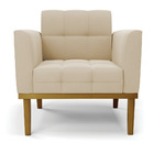 Poltrona Base De Madeira Fixa Castanho Kit 2 Elisa Suede Bege