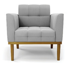 Poltrona Base De Madeira Fixa Castanho Kit 2 Elisa Suede Cinz