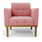 Poltrona Base De Madeira Fixa Castanho Kit 2 Elisa Suede D03